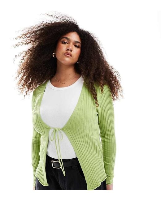 ONLY Green Tie Front Ribbed Cardigan