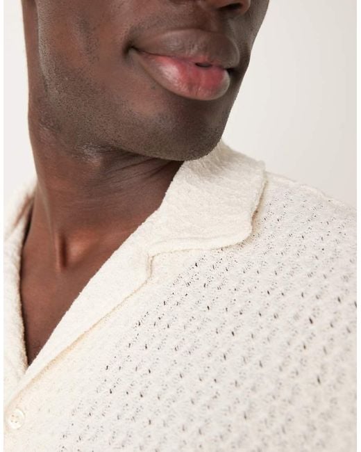 SELECTED Overhemd Met Textuur En Reverskraag in het White voor heren
