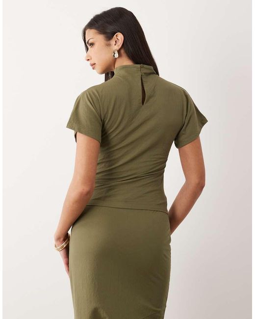 ASOS Green Co-ord Linen Look Drape High Neck Top