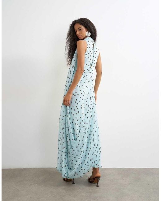 TOPSHOP Blue Draped Hem Chiffon Midi Occasion Dress