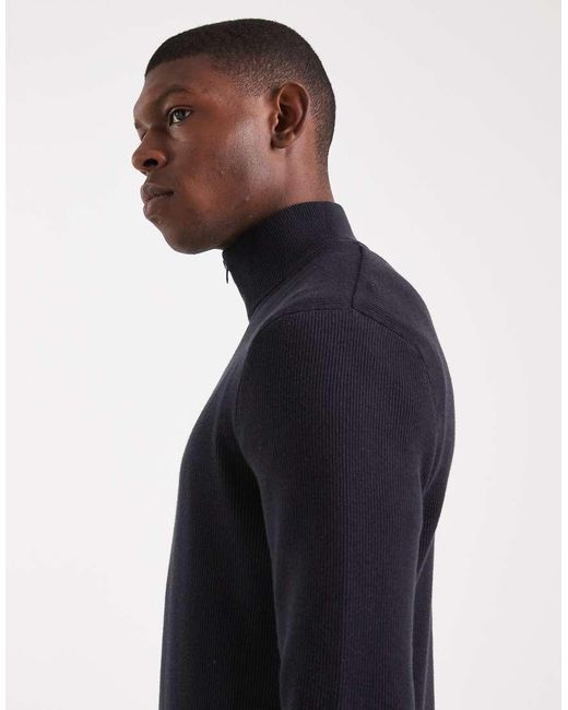 Only & Sons Black Ribbed Half Zip Jumper for men