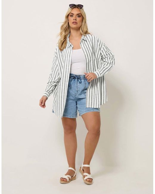 Yours Clothing Blue Stripe Linen Shirt