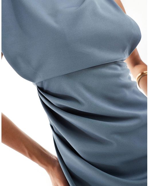 ASOS Blue Asymmetric High Neck Minimal Midi Dress