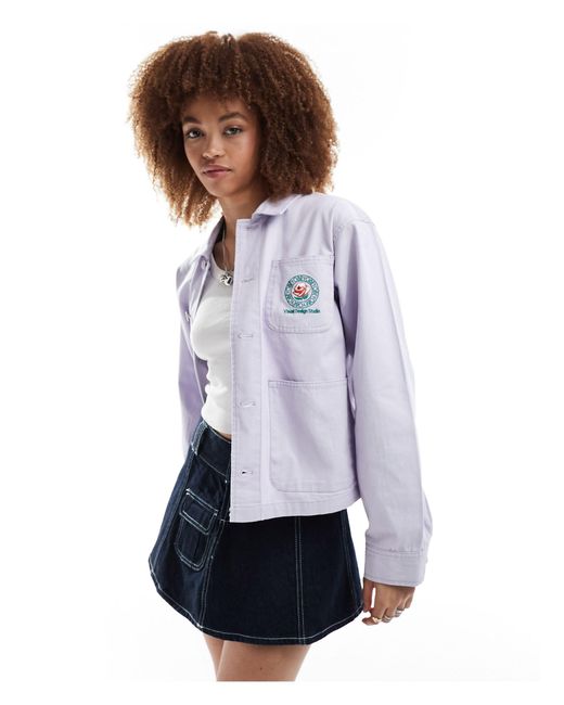Obey White Cropped Twill Jacket With Pockets