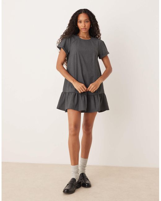 ASOS Gray Crew Neck Smock Mini Dress With Dropped Waist
