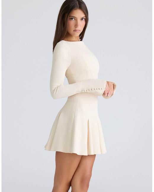 House Of Cb White Francesca Vintage Cream Long Sleeve Mini Dress