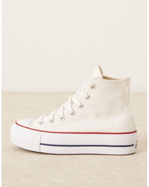 Chuck taylor all star lift hi - baskets à plateforme avec broderies étoiles - cassé Converse en coloris White