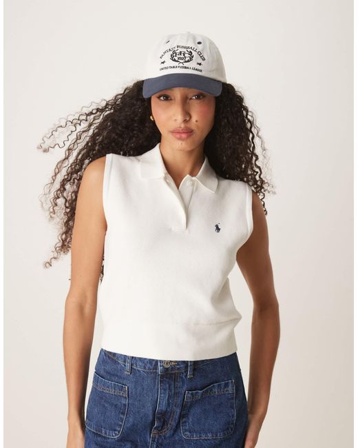 Polo Ralph Lauren Icon Logo Cropped Sleeveless Polo Shirt in White