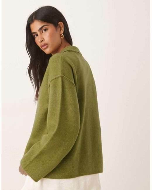ASOS Green Knit Collar Shirt Cardigan With Seam Detailing