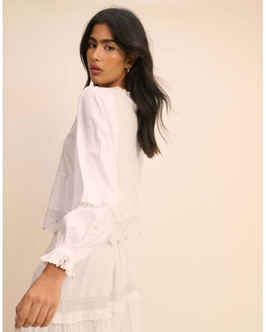 Nobody's Child Natural Embroidered Tie Front Blouse