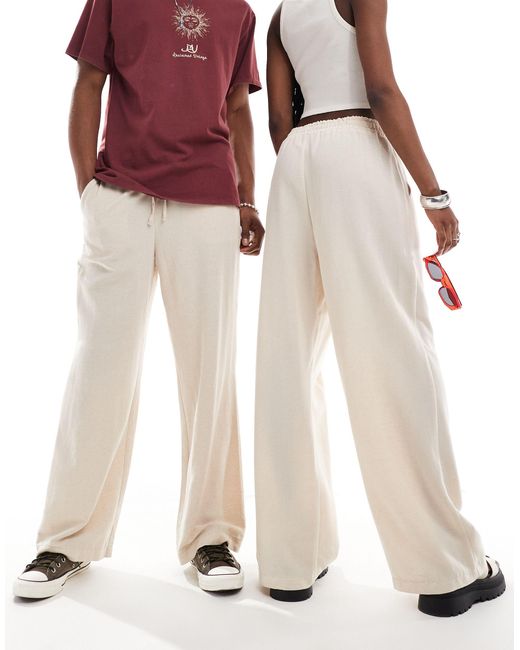 Reclaimed (vintage) White Unisex Linen Pull On Trouser