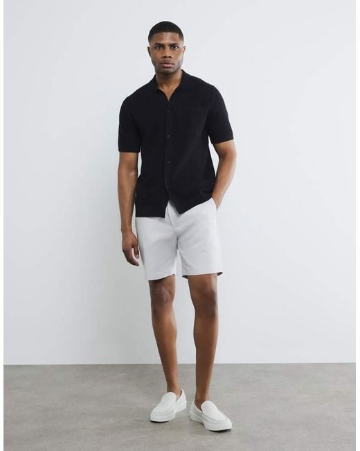 River Island White Slim Fit Belted Chino Shorts for men