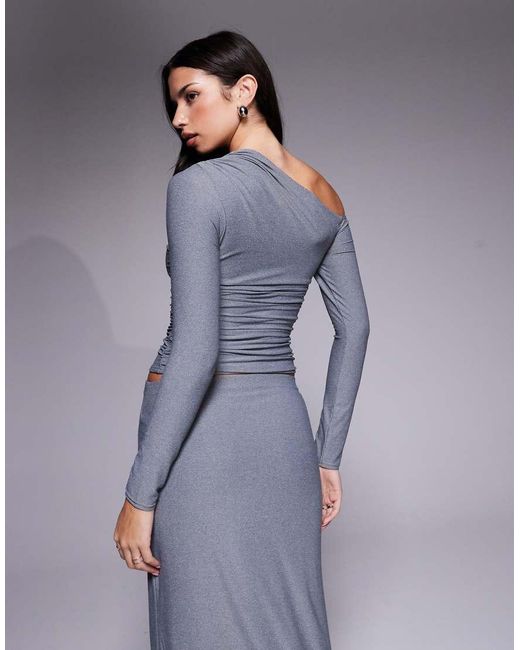 Kaiia Gray Exclusive Premium Cotton Touch Slinky Off Shoulder Long Sleeve Top Co-Ord