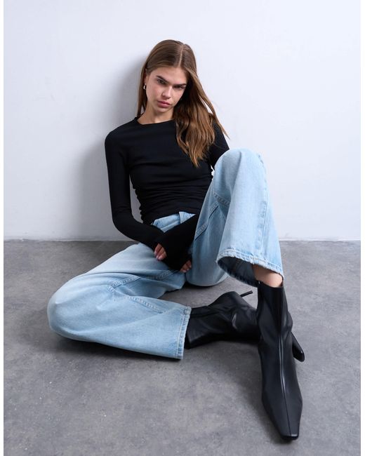 Top épuré à manches longues TOPSHOP en coloris Black