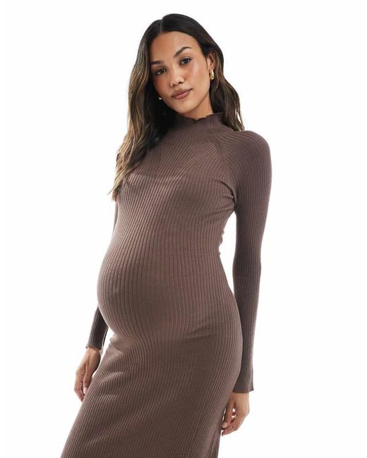 ASOS Multicolor Asos Design Maternity Knitted Fine Gauge Maxi Dress With Rib Detail