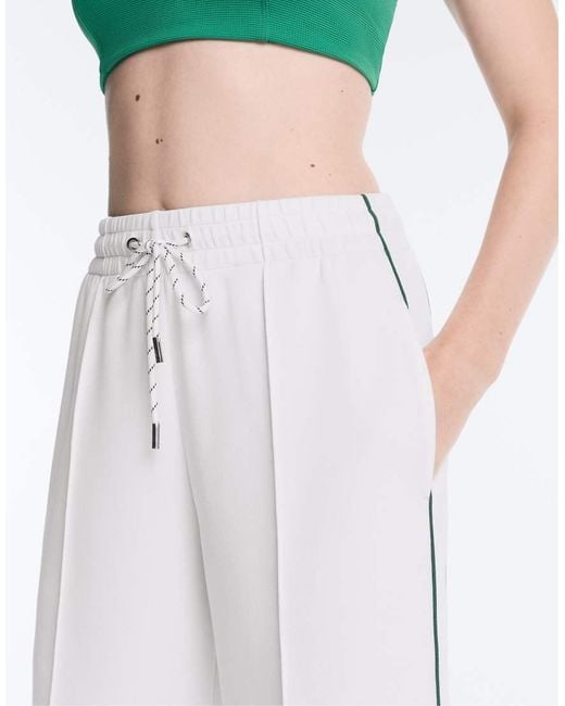 Oysho White Cotton Piqué Straight-leg Trousers With Piping
