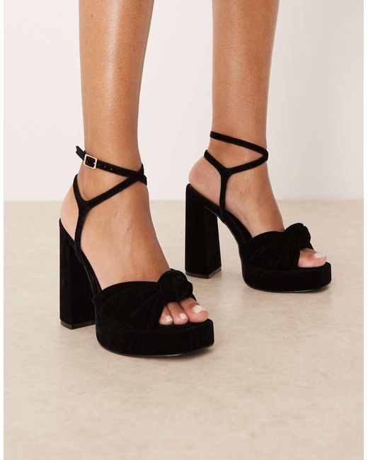 ASOS Black Nutshell Knotted Platform Block Heeled Sandals
