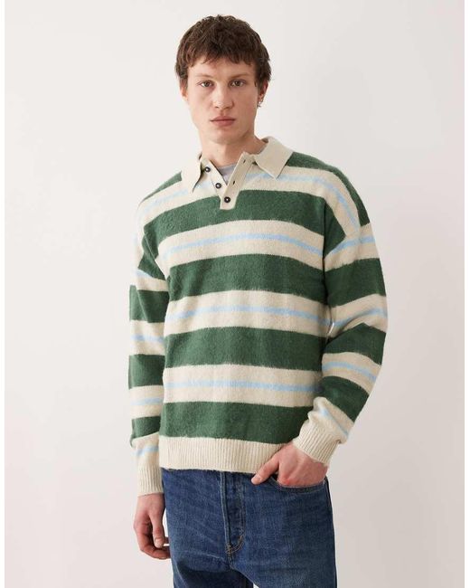 ASOS Green Relaxed Knitted Polo Jumper for men