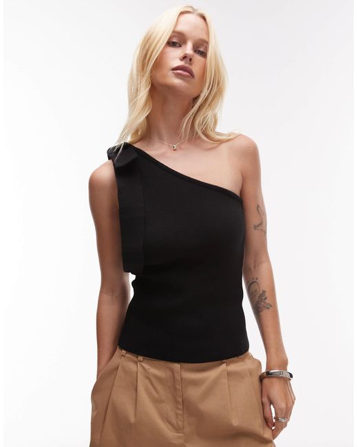 Mango Black One Shoulder Tie Knitted Top