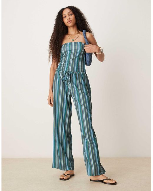 ASOS Blue Textured Stripe Bandeau Top Co Ord
