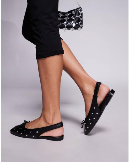 Public Desire Black Bia Sling Back Ballet Flats With Flat Studs