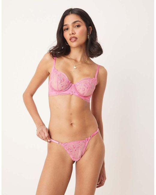 KAT THE LABEL Natural Sofia Floral Mesh Thong