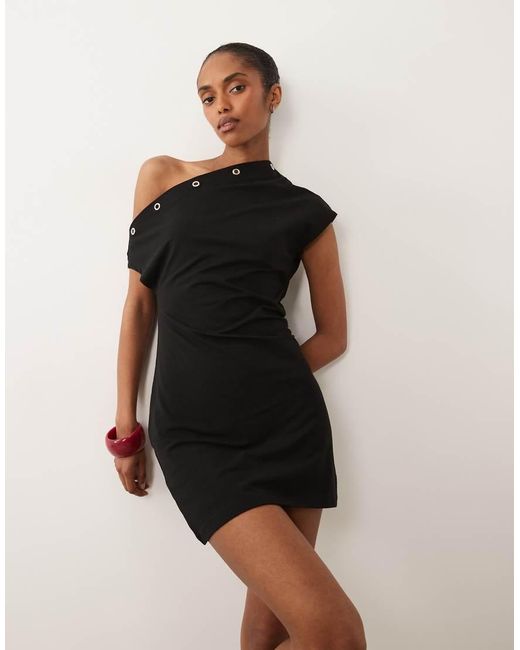ASOS Black Eyelet Detail Off The Shoulder Mini Dress