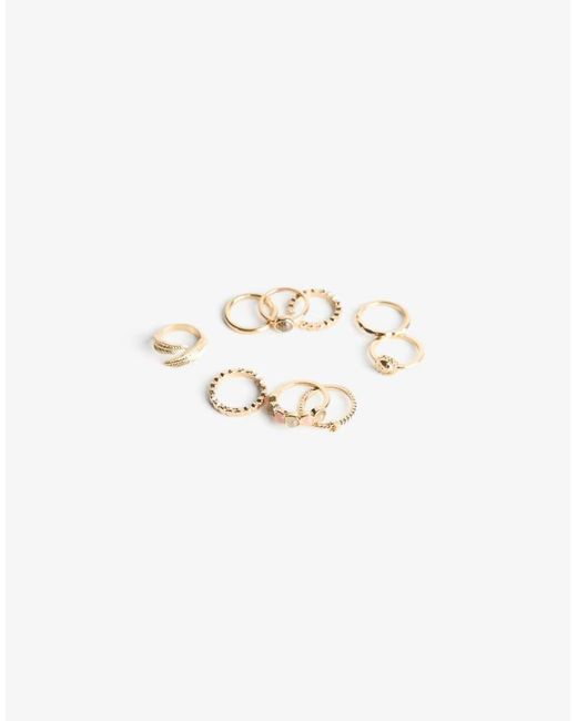 Bershka White Pack Of 9 Rhinestone Rings