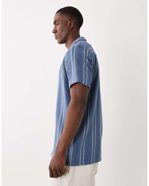 Threadbare Blue Cotton Mix Textured Short Sleeve Shirt for men