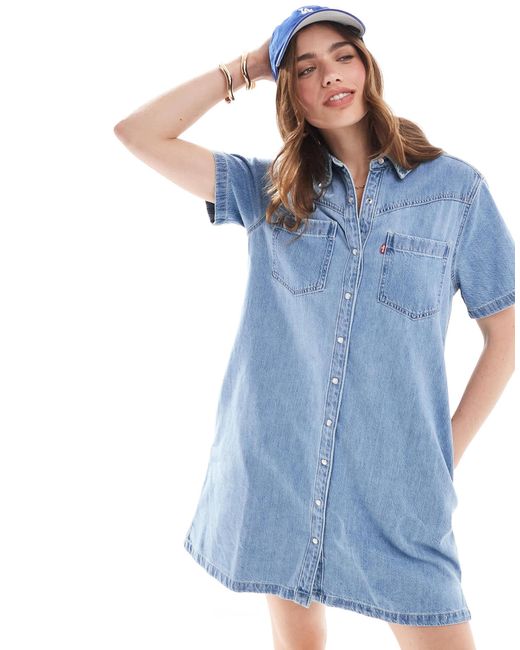 Levi's Blue Louisa Short Sleeve Denim Shirt Dress
