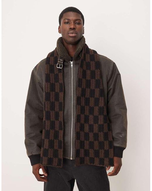 Bufanda A Cuadros Dameros De Punto De ASOS de hombre de color Black