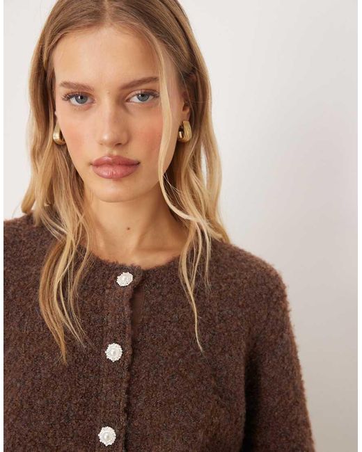 Y.A.S Brown Boucle Cardigan Co-ord With Ornate Buttons