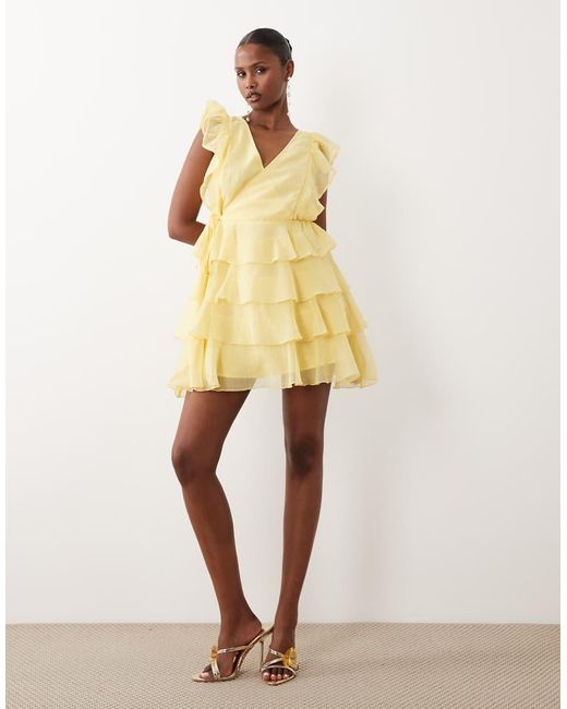 Vero Moda Natural Wrap Front Ruffle Hem Mini Dress