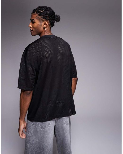 T-Shirt Oversize Squadrata Airtex Con Profili A Contrasto E Grafica Di Numero di ASOS in Gray da Uomo