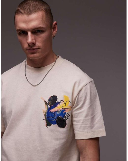 Topman White Oversized Fit T-shirt With Front And Back Abstract Floral Print for men
