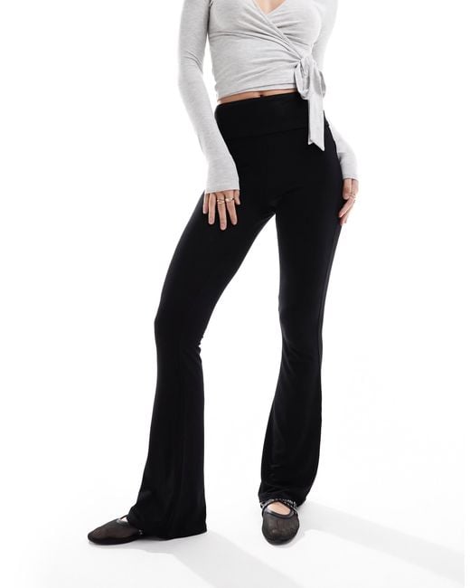Miss Selfridge Black Low Rise Deep Fold Over Waistband Flare leggings