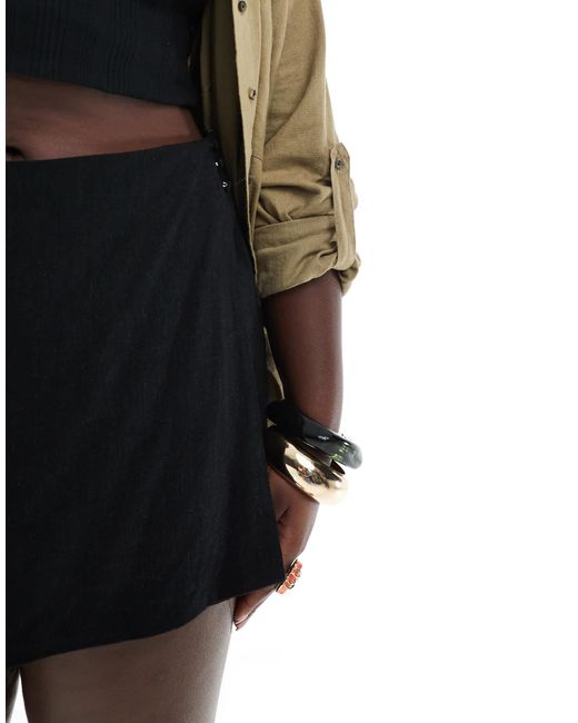 ASOS Black Asos Design Curve Linen Look Wrap Skort