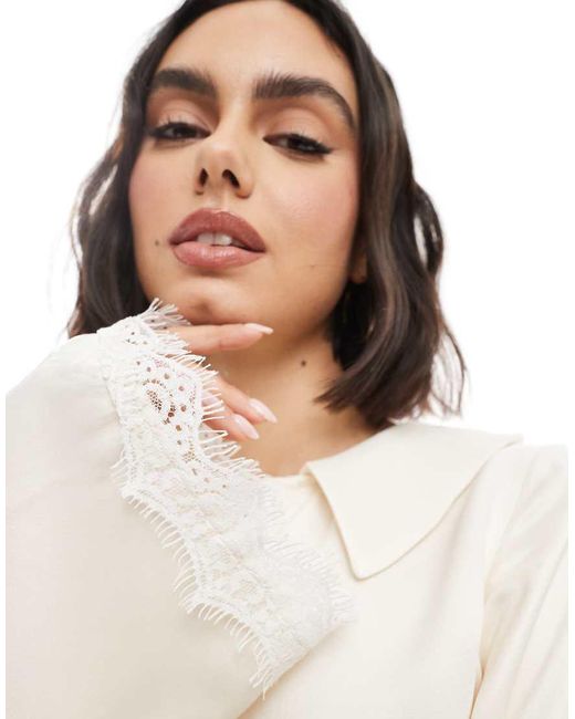 Miss Selfridge Blouse Met Satijn En Kraag in het White