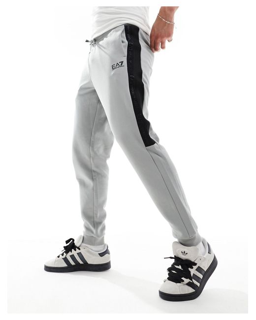 EA7 White Armani Logo Contrast Taping Detail Cuffed Sweat joggers for men