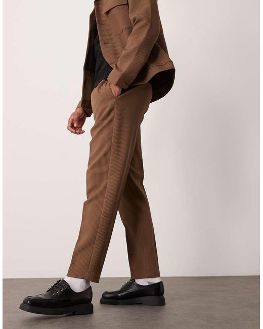 ASOS Nette Geribbelde Toelopende Broek Met Elastische Taille in het Natural voor heren