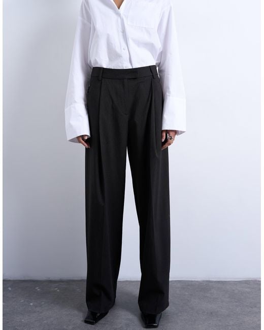 TOPSHOP Gray Co Ord Subtle Pinstripe Low Rise Buckle Detail Trouser