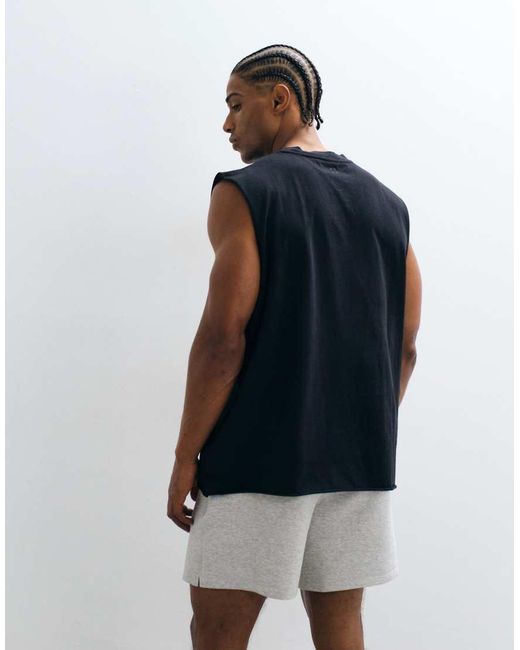 4505 Blue Quick Dry Cotton Raw Hem Cut Off Training Tank for men