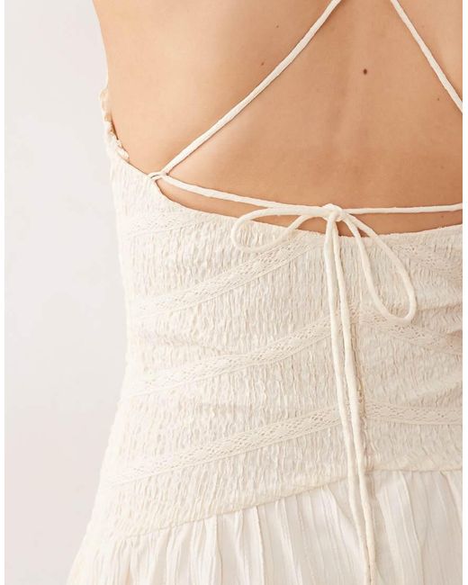 ASOS Natural Cami Shirred Jumpsuit With Lace Trims