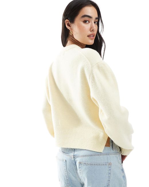 ASOS Natural Boxy Crew Neck Jumper With Side Split Detail
