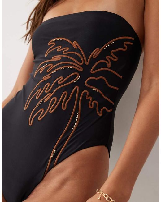 ASOS Multicolor Cornelia Bandeau Swimsuit With Embroidery Detail
