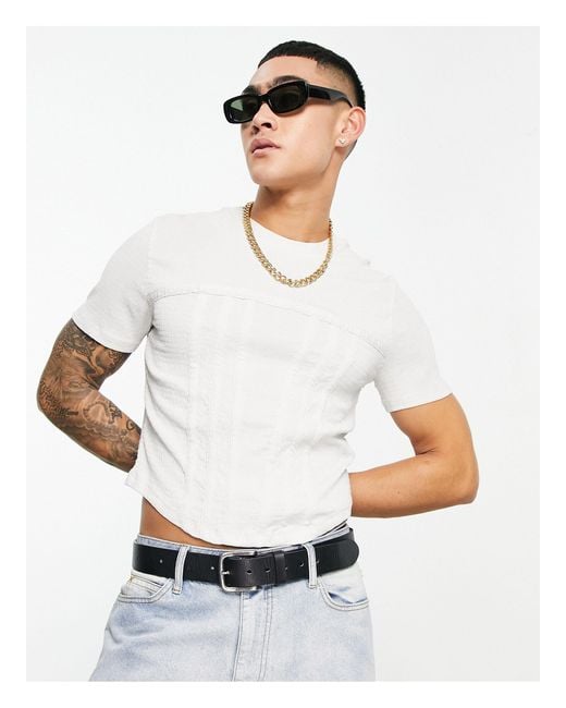 ASOS White Cropped Muscle Fit T-shirt With Corset Detail for men