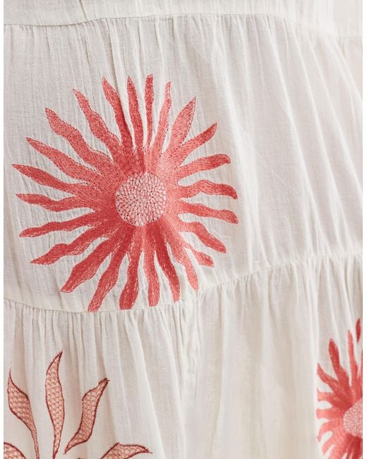Accessorize White – midi-strandkleid mit sommerlichem sonnenprint und puffärmeln