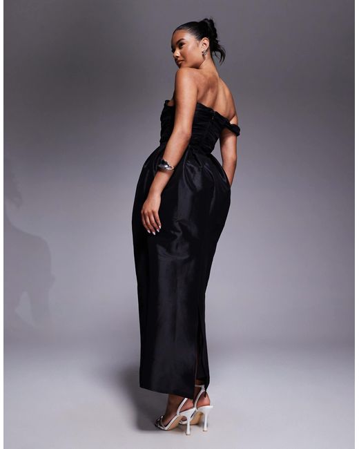 Jarlo Women's Blue Structured Asymmetric Off Shoulder Maxi Dress