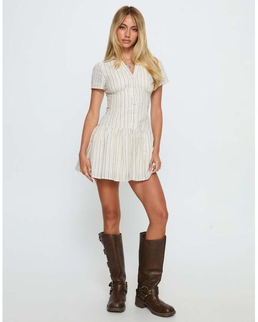 Princess Polly White Windswept Cotton Rich Button Up Full Skirt Mini Shirt Dress
