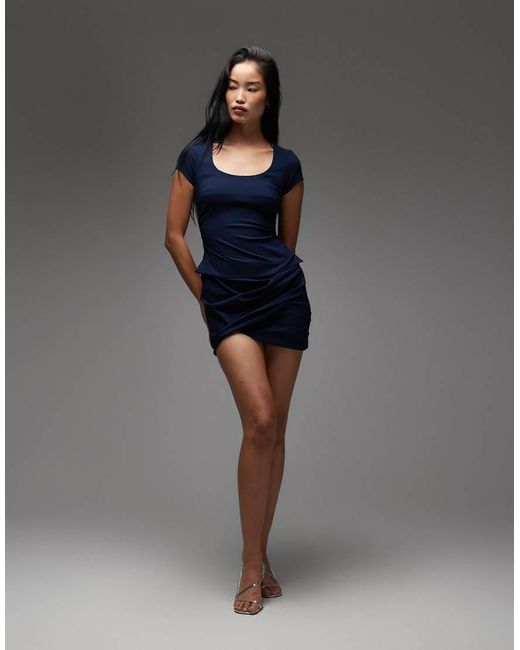 ASOS Blue Cap Sleeve Wrap Skirt Mini Dress